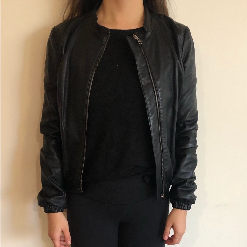 Leather bomber jacket